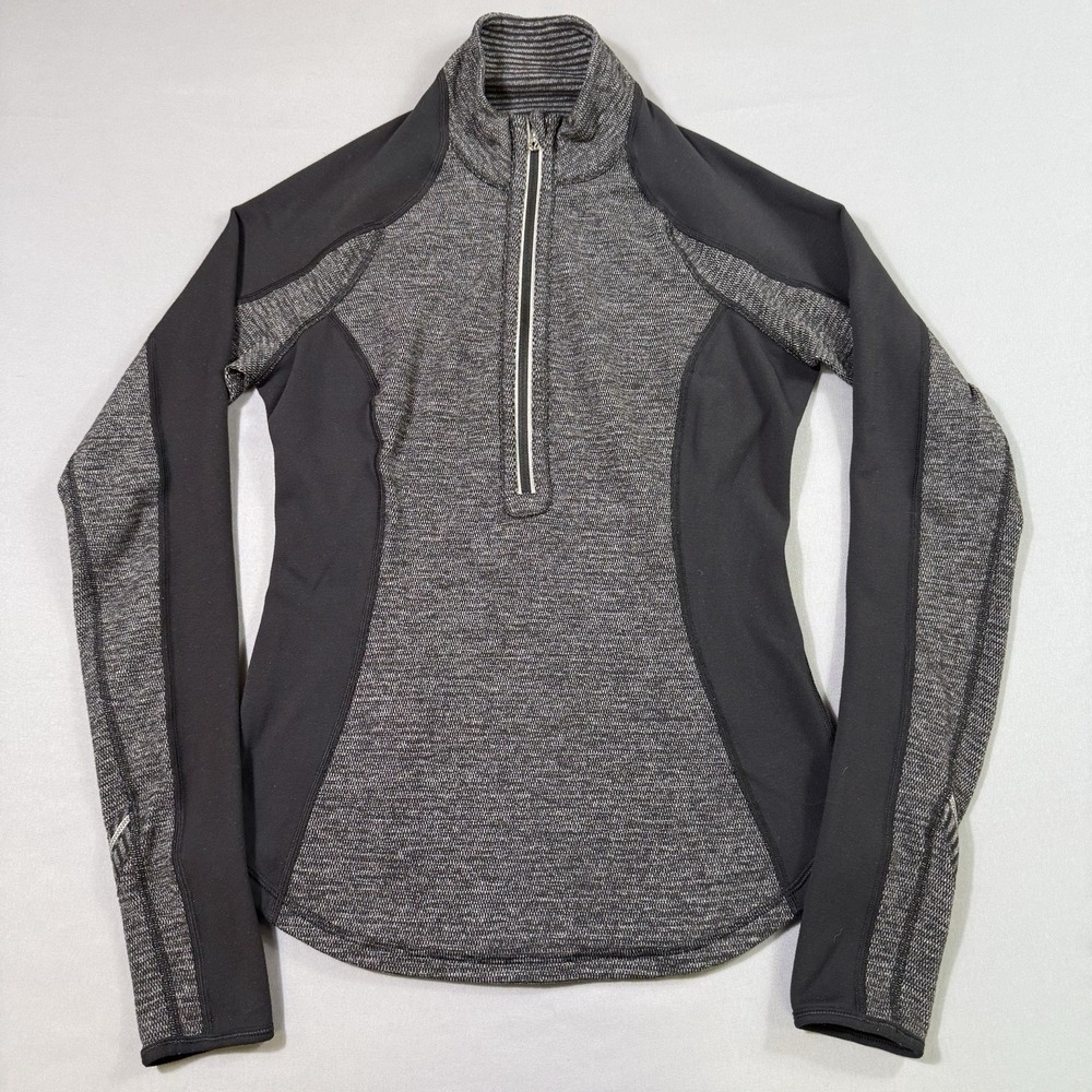 Lululemon Run U-turn 1/2 Zip‎ Pullover Womens 6 Gray Black Long Sleeve Athletic